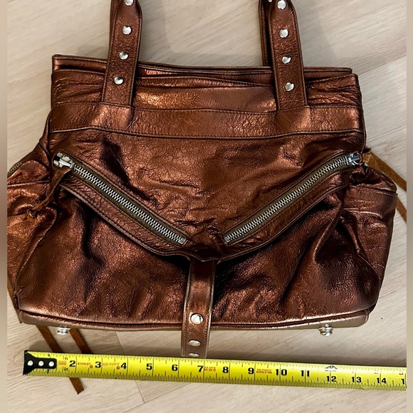 BOTKIER Bronze Metallic “Trigger” Leather Shoulder Gold Hardware Satchel Handbag - Picture 11 of 11